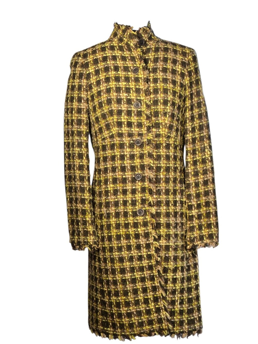 Vintage Worth Green Brown Tweed Plaid Coat Size 4 Structured Wool Blend